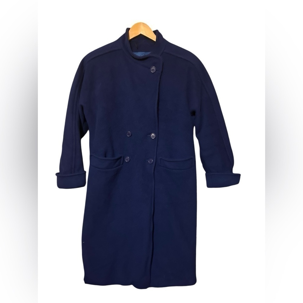 Vintage Ladies Wool Long Trench Coat Union Made in USA Blue Size 8